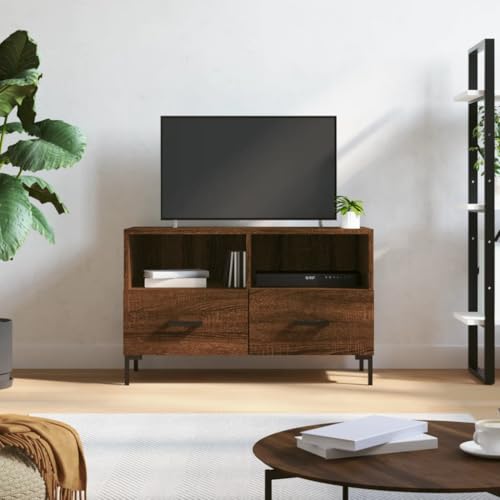 RMIHSJG TV-Schrank Braun Eichen-Optik tv Regal Konsolentisch mit Schubladen Fernsehschrank Sideboard Wohnzimmer 80x36x50 cm Holzwerkstoff von RMIHSJG