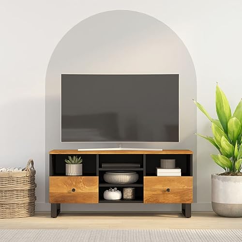 RMIHSJG TV-Schrank Fernseher Schrank tv Board lowboard tv Bank 100x33x46 cm Massivholz Mango und Holzwerkstoff von RMIHSJG