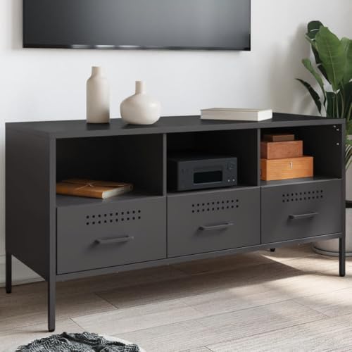 RMIHSJG TV-Schrank Schwarz HiFi Rack Couchtisch kommode Sideboard Wohnzimmer 100,5x39x50,5 cm Stahl von RMIHSJG