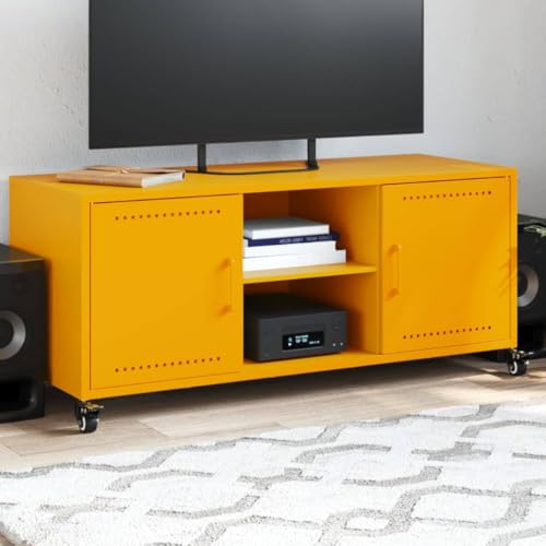 RMIHSJG TV-Schrank Senfgelb HiFi Rack tv Board tv Bank Sideboard Wohnzimmer 100,5x39x43,5 cm Kaltgewalzter Stahl von RMIHSJG
