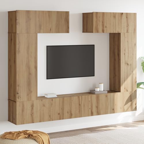 RMIHSJG TV Schrank Set aus 6 Teilen in Artisan Eichen Holzwerkstoff Fernseher kommode tv Cabinet HiFi Rack Fernseher Tisch von RMIHSJG