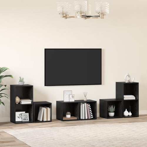 RMIHSJG TV-Schrank Set mit Regal mit Speicher 6 pcs Schwarze Eiche Holzwerkstoff Fernsehtisch hängeschrank HiFi Rack wohnzimmerschrank RMIHSJG TV-Schrank Set mit Regal mit Speicher 6 pcs Schwarze Eiche Holzwerkstoff Fernsehtisch hängeschrank HiFi Rack wohnzimmerschrank von RMIHSJG