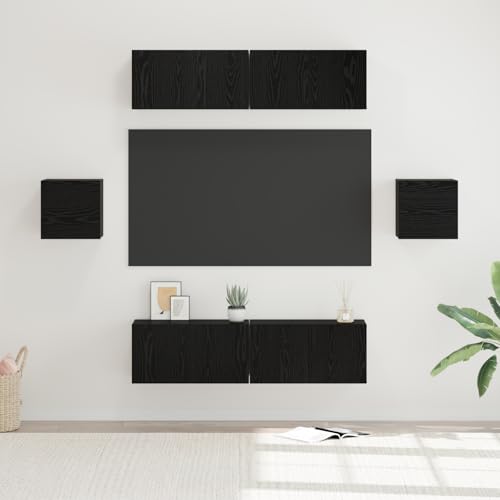 RMIHSJG TV-Schrank-Set mit Speicher mit Tür 6 pcs Schwarz Eiche Fernsehtisch tv Regal tv Cabinet Fernseher Schrank 60 x 30 x 30 cm von RMIHSJG
