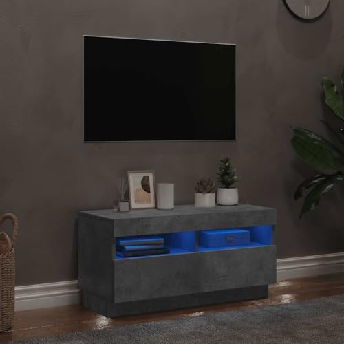 RMIHSJG TV-Schrank mit LED-Beleuchtung Betongrau HiFi Rack Fernseher Schrank lowboard tv Cabinet 80x35x40 cm von RMIHSJG
