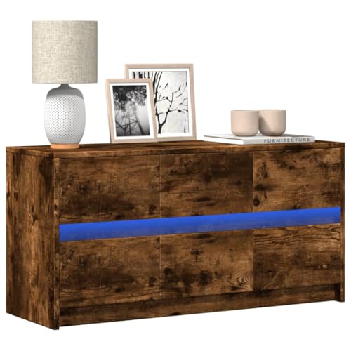 RMIHSJG TV-Schrank mit LED-Beleuchtung Räuchereiche tv kommode tv Cabinet Fernseher kommode HiFi Rack 100x34x50 cm von RMIHSJG