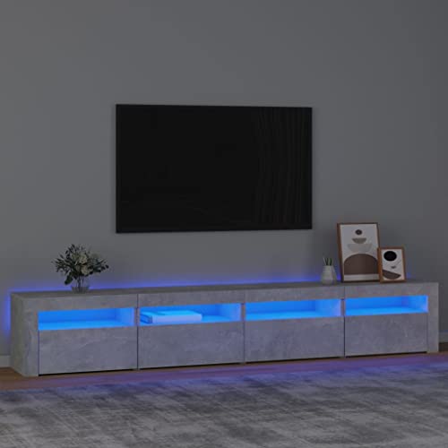 RMIHSJG TV-Schrank mit LED-Leuchten Betongrau Konsolentisch mit Schubladen tv ständer Sideboard Wohnzimmer kommode 240x35x40 cm von RMIHSJG