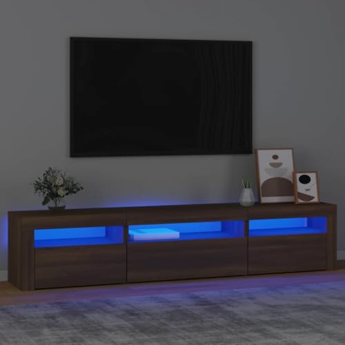 RMIHSJG TV-Schrank mit LED-Leuchten Braun Eichen-Optik tv ständer Sideboard Wohnzimmer Fernseher Tisch lowboard 195x35x40 cm von RMIHSJG