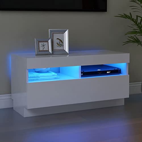 RMIHSJG TV-Schrank mit LED-Leuchten Hochglanz-Weiß hängeschrank tv Regal Fernsehschrank HiFi Rack 80x35x40 cm von RMIHSJG