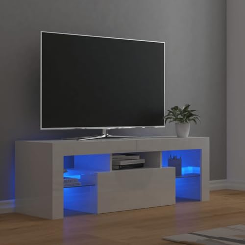 RMIHSJG TV-Schrank mit LED-Leuchten Hochglanz-Weiß kommode tv Board tv Bank lowboard 120x35x40 cm von RMIHSJG