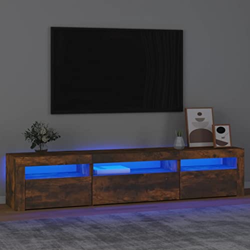 RMIHSJG TV-Schrank mit LED-Leuchten Räuchereiche Fernseher Schrank lowboard Sideboard hängend Konsolentisch mit Schubladen 195x35x40 cm RMIHSJG TV-Schrank mit LED-Leuchten Räuchereiche Fernseher Schrank lowboard Sideboard hängend Konsolentisch mit Schubladen 195x35x40 cm von RMIHSJG