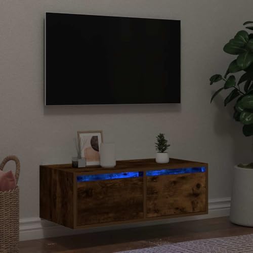 RMIHSJG TV-Schrank mit LED-Leuchten Räuchereiche tv Board HiFi Rack Konsolentisch mit Schubladen tv Regal 75x35,5x25 cm RMIHSJG TV-Schrank mit LED-Leuchten Räuchereiche tv Board HiFi Rack Konsolentisch mit Schubladen tv Regal 75x35,5x25 cm von RMIHSJG