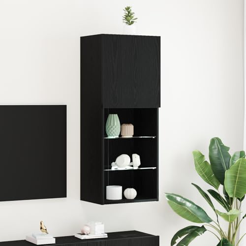 RMIHSJG TV-Schrank mit LED-Leuchten Schwarz Eiche wohnzimmerschrank Couchtisch Fernsehschrank tv ständer 40,5x30x102 cm von RMIHSJG
