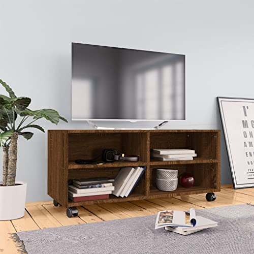 RMIHSJG TV-Schrank mit Rollen Braun Eiche tv Bank tv Regal Sideboard Wohnzimmer Sideboard hängend 90x35x35 cm Holzwerkstoff von RMIHSJG