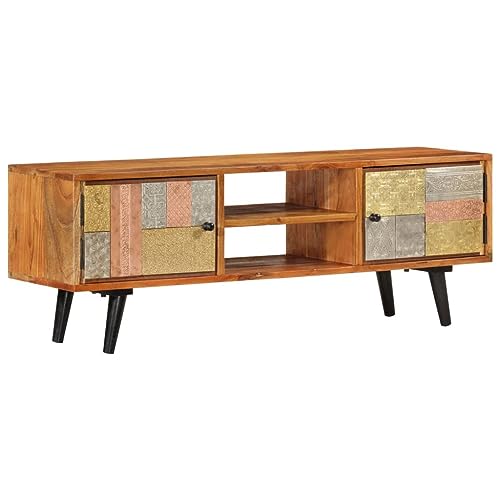 RMIHSJG TV-Schrank mit Türen tv kommode tv Bank HiFi Rack kommode 112x30x40 cm Massivholz Akazie und Metall von RMIHSJG