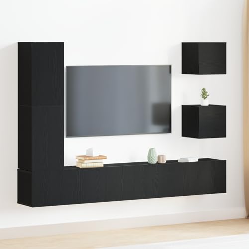 RMIHSJG TV-Schranksatz mit 6 Teilen in Schwarzer Eiche wohnzimmerschrank Sideboard hängend Fernseher Tisch lowboard von RMIHSJG