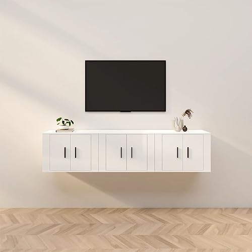 RMIHSJG TV-Wandschränke 3 STK. Hochglanz-Weiß tv unterschrank tv Board Konsolentisch mit Schubladen Fernsehtisch 57x34,5x40 cm von RMIHSJG