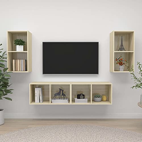 RMIHSJG TV-Wandschränke 4 STK. Sonoma-Eiche Holzwerkstoff Fernseher Schrank Sideboard hängend Sideboard Wohnzimmer Fernseher Tisch von RMIHSJG