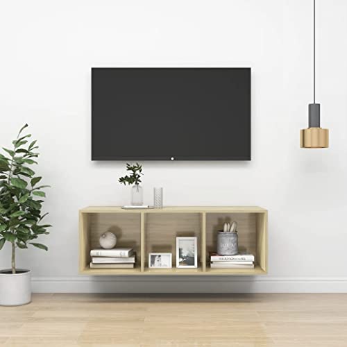 RMIHSJG TV-Wandschrank Sonoma-Eiche Konsolentisch mit Schubladen Fernseher Schrank Fernseher kommode Fernsehtisch 37x37x107 cm Holzwerkstoff von RMIHSJG