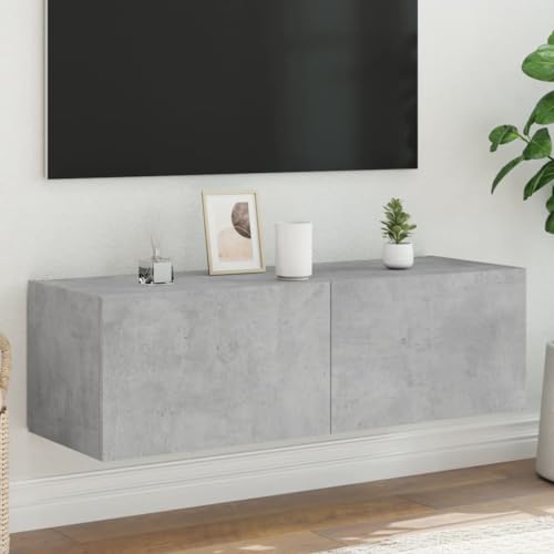 RMIHSJG TV-Wandschrank mit LED-Leuchten Betongrau tv Regal Sideboard Wohnzimmer Fernseher Tisch Fernsehschrank 100x35x31 cm von RMIHSJG