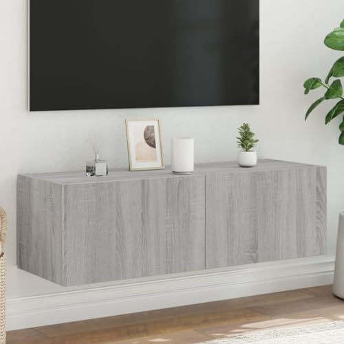 RMIHSJG TV-Wandschrank mit LED-Leuchten Grau Sonoma tv Regal tv Board Konsolentisch mit Schubladen Fernsehtisch 100x35x31 cm von RMIHSJG