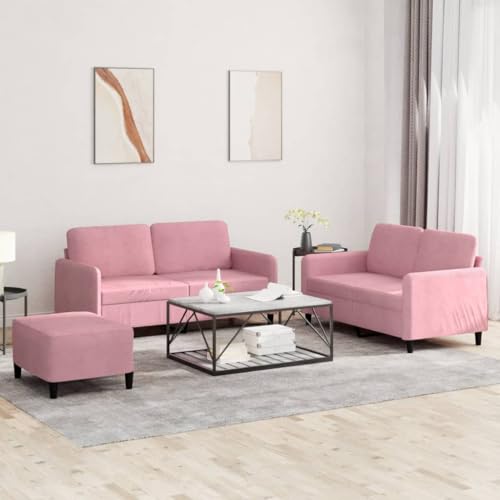 Samt Sofagarnitur mit Hocker, Bequemes 3-Sitzer Sofa Set, Robustes Gestell aus Metall und Sperrholz, Plüschige Polsterung für Wohnzimmer, Esszimmer oder Büro von RMIHSJG