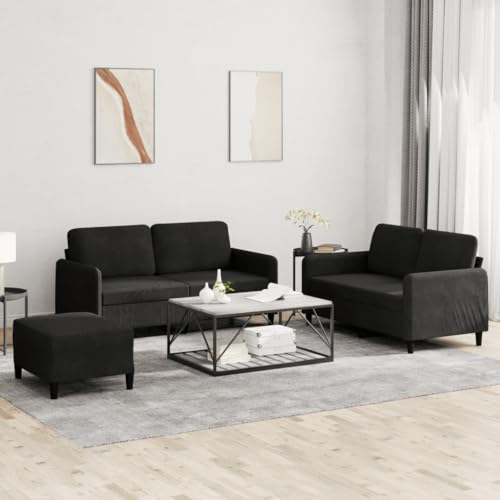 Samt Sofagarnitur mit Hocker, Bequemes 3-Sitzer Sofa Set mit Dicker Polsterung und Robustem Metallgestell, Plüschige Wohnzimmer Couch für Entspannung und Gäste von RMIHSJG