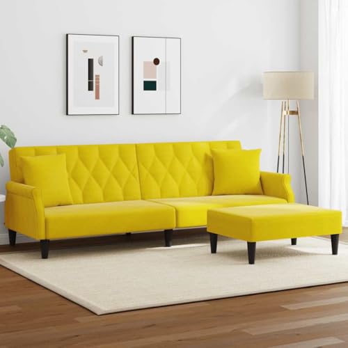 Schlafsofa mit Fußhocker, Samtbezug und Verstellbarer Rückenlehne für Gästebett und gemütliche Sitzgelegenheit im Wohnzimmer, robuste Holzrahmen-Konstruktion von RMIHSJG