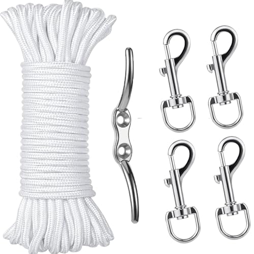 RMIURCO Flaggenseil und Clips-Set, 15,2 m, Fahnenmast-Seil, Halyard mit Klammerhaken und drehbaren Schnappclips für Fahnenmasten bis zu 15 m, Außenveranda-Fahnenmast-Reparatur-Ersatzteile, Zubehör von RMIURCO
