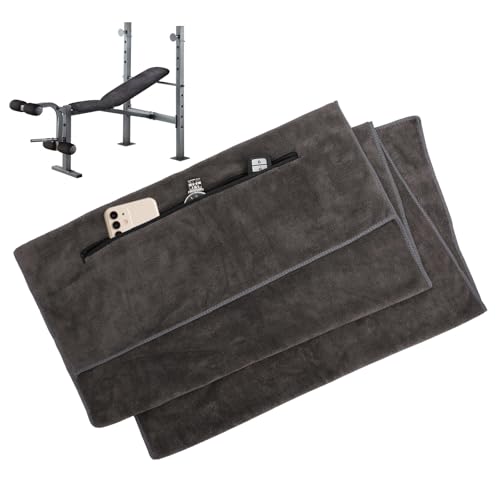 fitness handtuch 120x50cm – gym handtuch, sporthandtuch fitnessstudio – microfaser handtücher mit Reißverschlusstasche und Befestigungskapuze für Sport, Yoga, Entspannung und Outdoor-Einsätze (Grau) von RMIVEGLIA