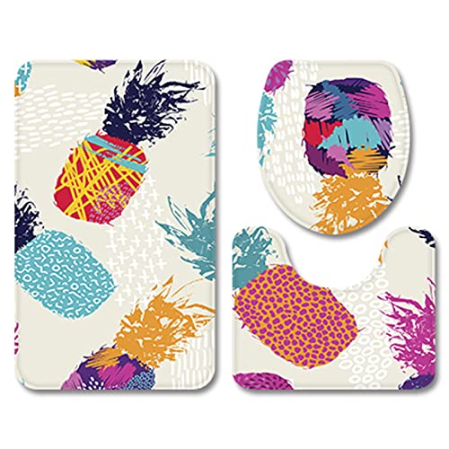 Badezimmermatte Ananas Orange Blau rutschfeste Badmatte Waschbar Bath Mat Bad Vorleger Memory Schaum Badezimmerteppich U förmige WC Teppich Badteppich Set 50x80 cm von RMJCXYS