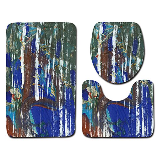 Badezimmermatte Baum Blau Grün rutschfeste Badmatte Waschbar Bath Mat Bad Vorleger Memory Schaum Badezimmerteppich U förmige WC Teppich Badteppich Set 50x80 cm von RMJCXYS