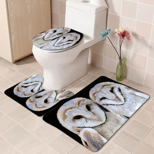 Badezimmermatte Beige Braune Eule rutschfeste Badmatte Waschbar Bath Mat Bad Vorleger Memory Schaum Badezimmerteppich U förmige WC Teppich Badteppich Set 50x80 cm von RMJCXYS