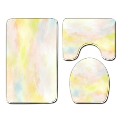 Badezimmermatte Beige Gelb Elegant rutschfeste Badmatte Waschbar Bath Mat Bad Vorleger Memory Schaum Badezimmerteppich U förmige WC Teppich Badteppich Set 45x75 cm von RMJCXYS