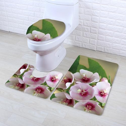 Badezimmermatte Beige Lila Blume rutschfeste Badmatte Waschbar Bath Mat Bad Vorleger Memory Schaum Badezimmerteppich U förmige WC Teppich Badteppich Set 45x75 cm von RMJCXYS