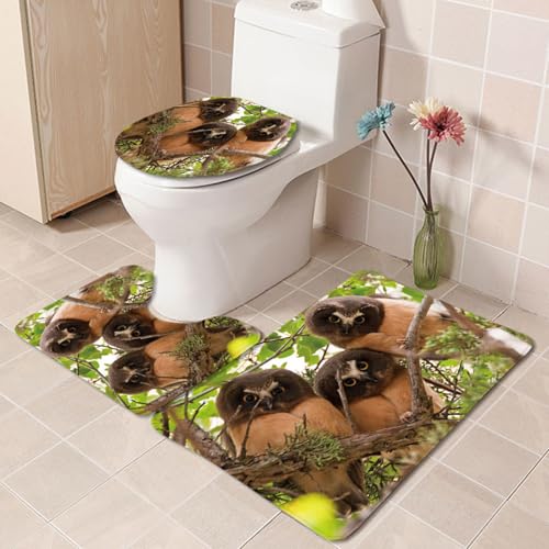 Badezimmermatte Blatt Braune Eule rutschfeste Badmatte Waschbar Bath Mat Bad Vorleger Memory Schaum Badezimmerteppich U förmige WC Teppich Badteppich Set 50x80 cm von RMJCXYS