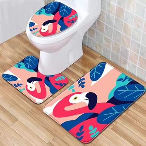 Badezimmermatte Blattgrünes Tier rutschfeste Badmatte Waschbar Bath Mat Bad Vorleger Memory Schaum Badezimmerteppich U förmige WC Teppich Badteppich Set 45x75 cm von RMJCXYS