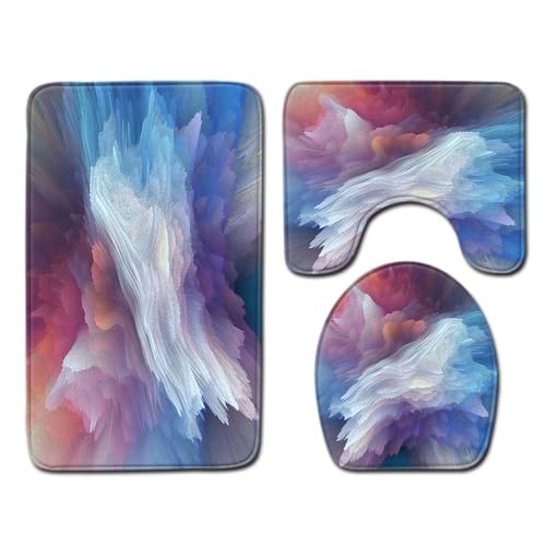 Badezimmermatte Blau Abstrakt Lila rutschfeste Badmatte Waschbar Bath Mat Bad Vorleger Memory Schaum Badezimmerteppich U förmige WC Teppich Badteppich Set 45x75 cm von RMJCXYS
