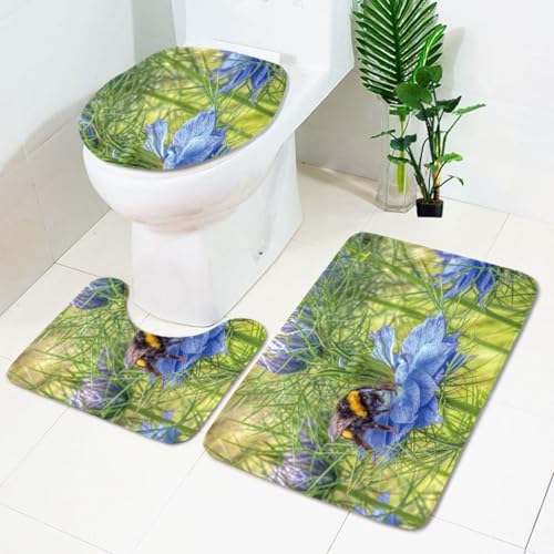 Badezimmermatte Blaue Blumen Bienen rutschfeste Badmatte Waschbar Bath Mat Bad Vorleger Memory Schaum Badezimmerteppich U förmige WC Teppich Badteppich Set 45x75 cm Badezimmermatte Blaue Blumen Bienen rutschfeste Badmatte Waschbar Bath Mat Bad Vorleger Memory Schaum Badezimmerteppich U förmige WC Teppich Badteppich Set 45x75 cm von RMJCXYS