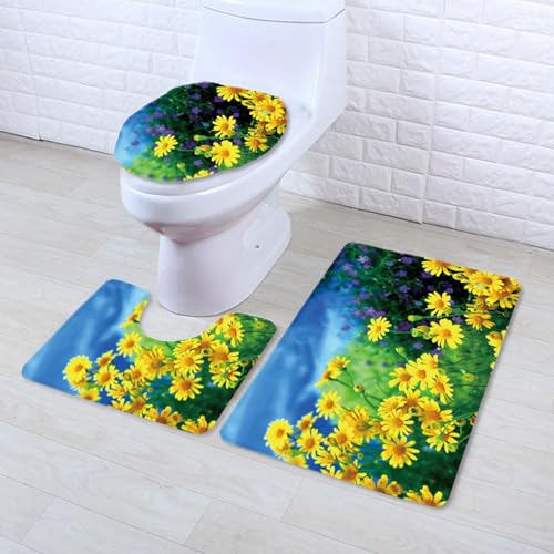 Badezimmermatte Blaue Gelbe Blumen rutschfeste Badmatte Waschbar Bath Mat Bad Vorleger Memory Schaum Badezimmerteppich U förmige WC Teppich Badteppich Set 50x80 cm Badezimmermatte Blaue Gelbe Blumen rutschfeste Badmatte Waschbar Bath Mat Bad Vorleger Memory Schaum Badezimmerteppich U förmige WC Teppich Badteppich Set 50x80 cm von RMJCXYS