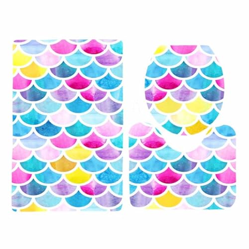 Badezimmermatte Blaue Gelbe Geometrie rutschfeste Badmatte Waschbar Bath Mat Bad Vorleger Memory Schaum Badezimmerteppich U förmige WC Teppich Badteppich Set 50x80 cm von RMJCXYS