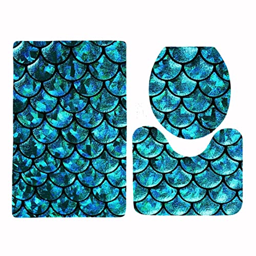 Badezimmermatte Blaue Grüne Geometrie rutschfeste Badmatte Waschbar Bath Mat Bad Vorleger Memory Schaum Badezimmerteppich U förmige WC Teppich Badteppich Set 45x75 cm von RMJCXYS