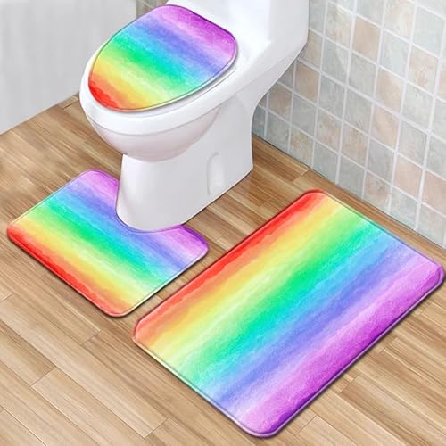 Badezimmermatte Blaue Lila Streifen rutschfeste Badmatte Waschbar Bath Mat Bad Vorleger Memory Schaum Badezimmerteppich U förmige WC Teppich Badteppich Set 45x75 cm von RMJCXYS