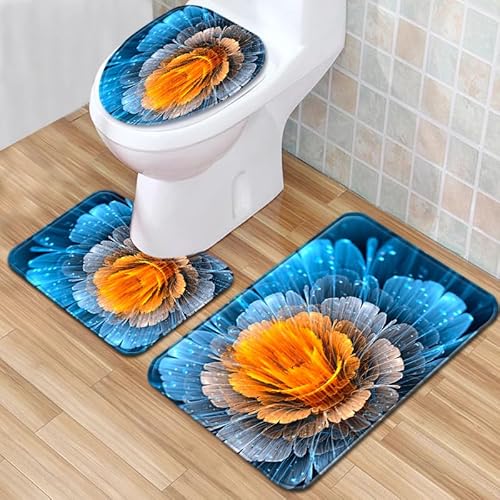 Badezimmermatte Blaue Orange Blume rutschfeste Badmatte Waschbar Bath Mat Bad Vorleger Memory Schaum Badezimmerteppich U förmige WC Teppich Badteppich Set 50x80 cm Badezimmermatte Blaue Orange Blume rutschfeste Badmatte Waschbar Bath Mat Bad Vorleger Memory Schaum Badezimmerteppich U förmige WC Teppich Badteppich Set 50x80 cm von RMJCXYS