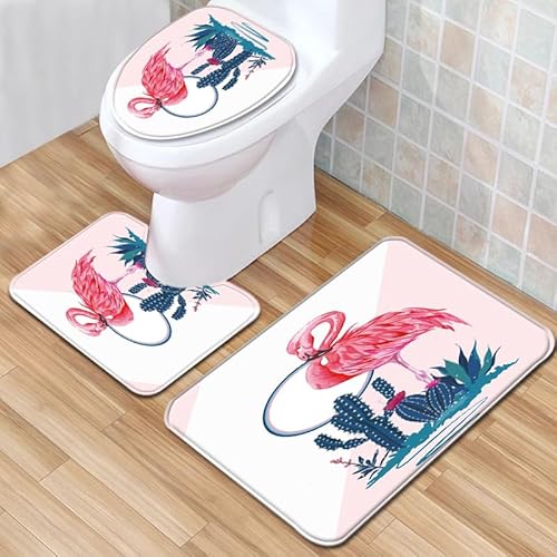 Badezimmermatte Blaue Pflanze Flamingo rutschfeste Badmatte Waschbar Bath Mat Bad Vorleger Memory Schaum Badezimmerteppich U förmige WC Teppich Badteppich Set 50x80 cm von RMJCXYS