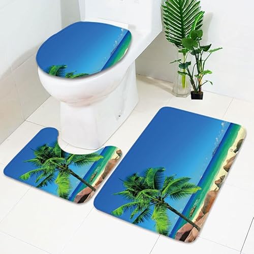Badezimmermatte Blaues Grünes Meer rutschfeste Badmatte Waschbar Bath Mat Bad Vorleger Memory Schaum Badezimmerteppich U förmige WC Teppich Badteppich Set 50x80 cm von RMJCXYS