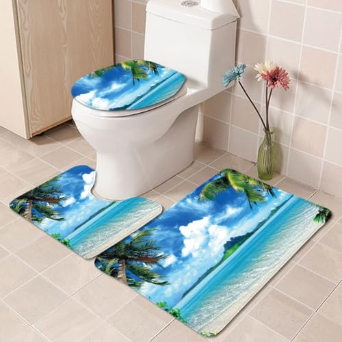 Badezimmermatte Blaues Meer Wolken rutschfeste Badmatte Waschbar Bath Mat Bad Vorleger Memory Schaum Badezimmerteppich U förmige WC Teppich Badteppich Set 45x75 cm von RMJCXYS