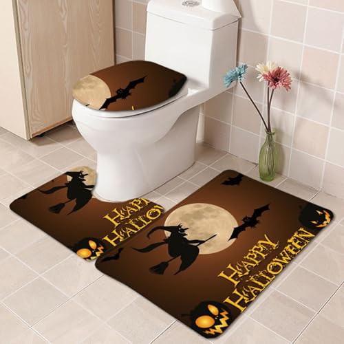 Badezimmermatte Braun Hexe Mond rutschfeste Badmatte Waschbar Bath Mat Bad Vorleger Memory Schaum Badezimmerteppich U förmige WC Teppich Badteppich Set 45x75 cm von RMJCXYS
