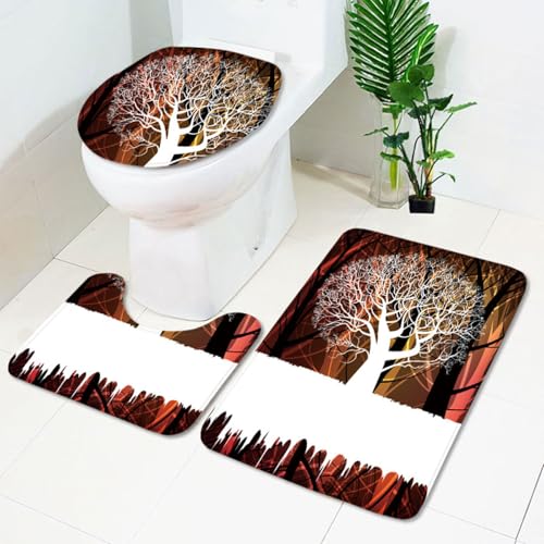 Badezimmermatte Braun Roter Baum rutschfeste Badmatte Waschbar Bath Mat Bad Vorleger Memory Schaum Badezimmerteppich U förmige WC Teppich Badteppich Set 50x80 cm von RMJCXYS