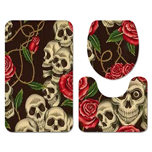 Badezimmermatte Braune Schädelblume rutschfeste Badmatte Waschbar Bath Mat Bad Vorleger Memory Schaum Badezimmerteppich U förmige WC Teppich Badteppich Set 50x80 cm von RMJCXYS