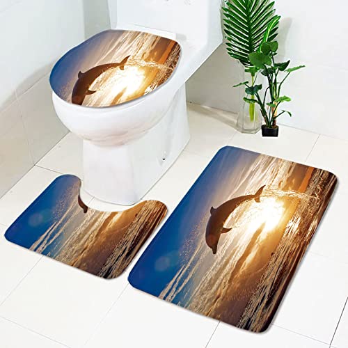 Badezimmermatte Delphin Braun Blau rutschfeste Badmatte Waschbar Bath Mat Bad Vorleger Memory Schaum Badezimmerteppich U förmige WC Teppich Badteppich Set 45x75 cm von RMJCXYS